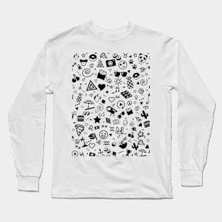 Cartoon Icons Super Cool Doodle Art Black and White Doodles Long Sleeve T-Shirt